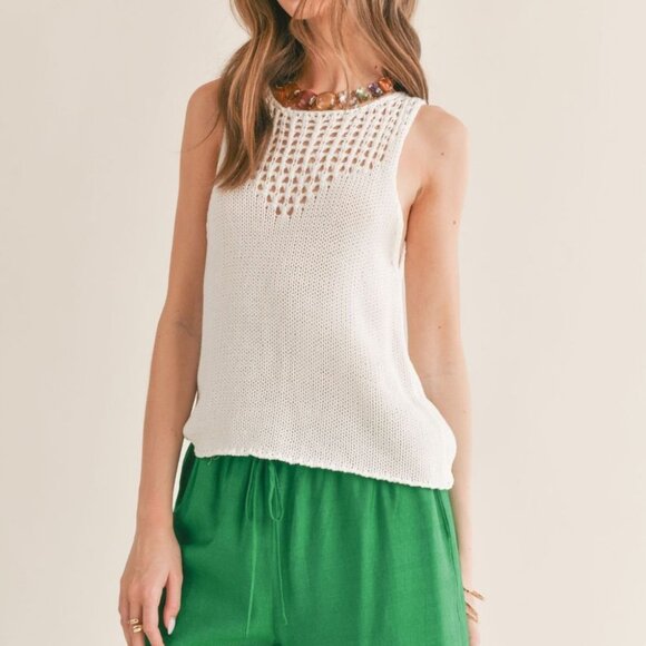 Women's Breeze Open Knit Neck Sweater Tank Top | Ivory - Picture 2 of 3